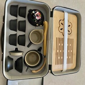Elegant Black Tea Set with Bamboo Tray